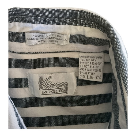Kenny Rogers Black White Striped Button Down Shirt Size Large 16-16.5 100% Cotto - Picture 4 of 5
